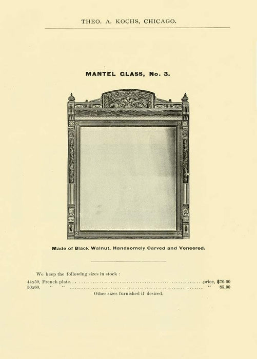 Vintage Barbershop and Salon 'Mantel Glass, No'3', U.S.A, 1884, Reproduction 200gsm A3 Vintage Barbershop Poster