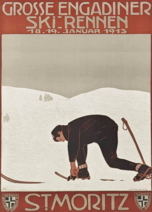 Vintage Travel Switzerland 'St. Moritz Ski Contest', January, 1913, Reproduction 200gsm A3 Vintage Skiing and Winter Sport Poster