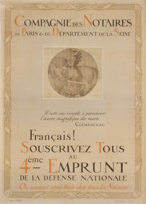 Vintage French WW1 Propaganda 'French People! Subscribe to The Fourth National Defence Loan', France, 1914-18, Reproduction 200gsm A3 Vintage French Propaganda Poster