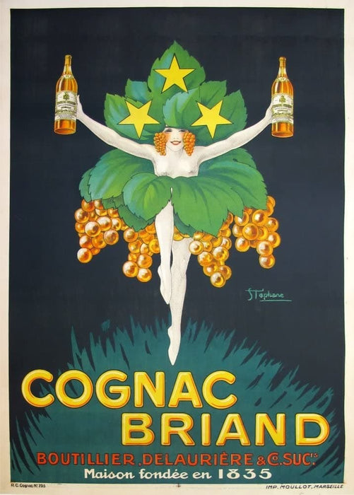 Vintage Beers, Wines and Spirits 'Cognac Briand', France, 1920, Reproduction 200gsm A3 Vintage Art Deco Poster