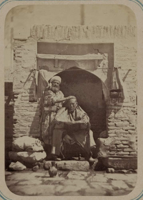 Vintage Barbershop and Salon 'Samarkand Bazaar Barbershop', Uzbekistan, 1865-72, Reproduction 200gsm A3 Vintage Barbershop Poster