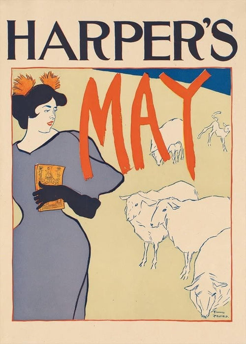 Vintage Literature 'A Woman and Three Sheep', U.S.A, 1895, Edward Penfield, Reproduction 200gsm A3 Vintage Art Nouveau Poster