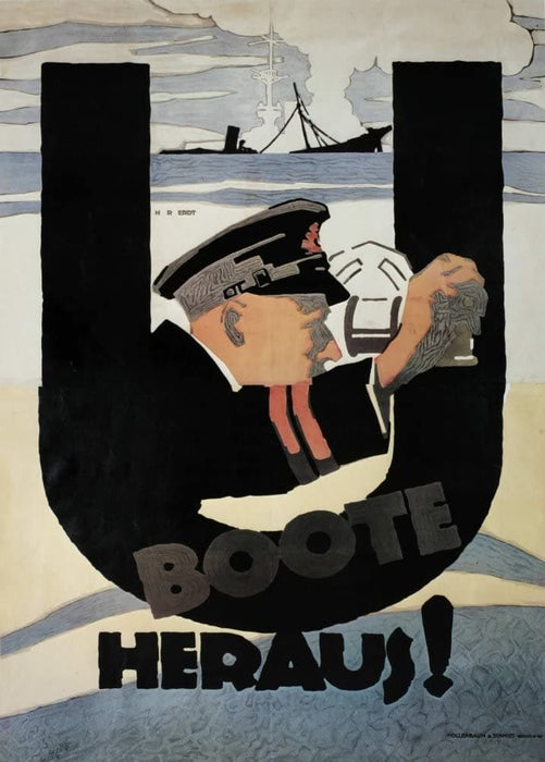 Vintage German WW1 Propaganda 'U-Boat Launch', Germany, 1914-18, Reproduction 200gsm A3 Vintage German Propaganda Poster