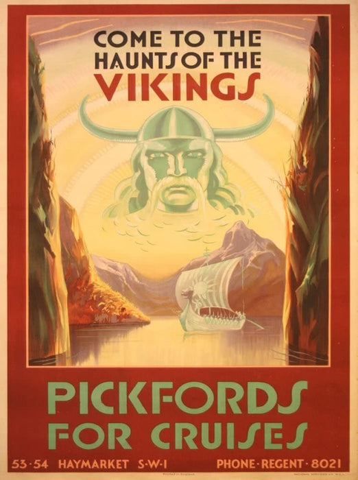 Vintage Travel Scandinavia 'Come to The Haunts of The Vikings', 1938, Reproduction 200gsm A3 Vintage Art Deco Travel Poster