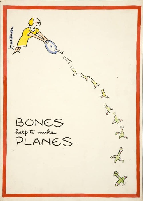 Vintage British WW11 Propaganda 'Bones Help to Make Planes', England, 1939-45, Reproduction 200gsm A3 Vintage British Propaganda Poster