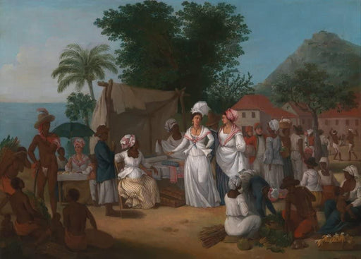 Agostino Brunius 'A Linen Market with a Linen stall and Vegetable Seller in The West Indies, Detail', 1780, West Indian, Caribbean, Reproduction 200gsm A3 Vintage Classic Art Poster - World of Art Global Limited