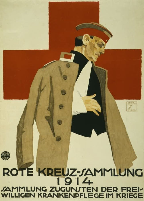 Vintage German WW1 Propaganda 'Red Cross Collection for Nursing Volunteers in War', Germany, 1914-18, Reproduction 200gsm A3 Vintage German Propaganda Poster