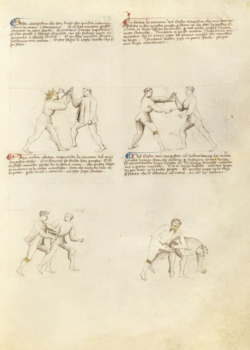 Vintage Martial Arts 'Position Chart 9', from 'Fior di Battaglia', Italy, 14th Century, Reproduction 200gsm A3 Swordfighting, Armed Combat and Self-Defence Poster