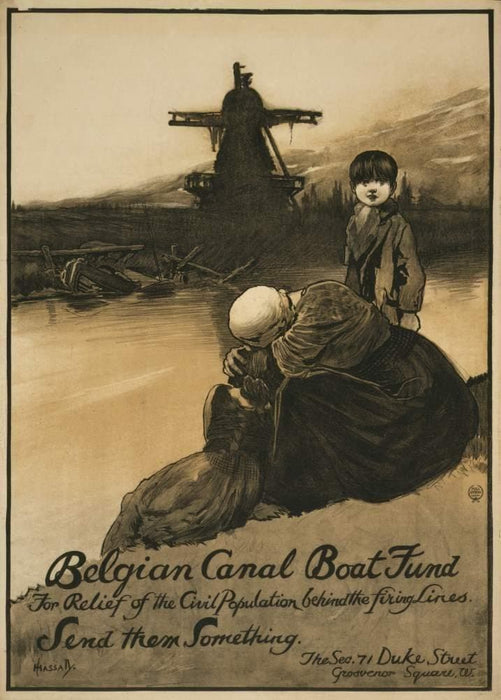 Vintage British WW1 Propaganda 'Belgian Canal Boat Fund for Relief of The Civil Population', England, 1914-18, Reproduction 200gsm A3 Vintage British Propaganda Poster