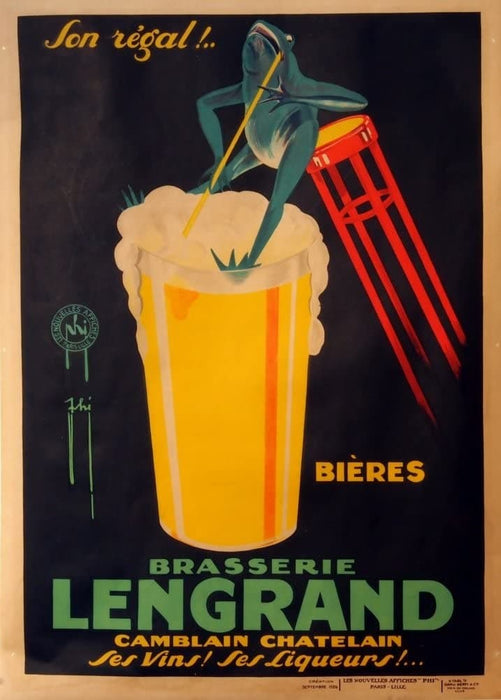 Vintage Beers, Wines and Spirits 'Bieres Brassierie Lengrand', France, 1926, Reproduction 200gsm A3 Vintage Poster