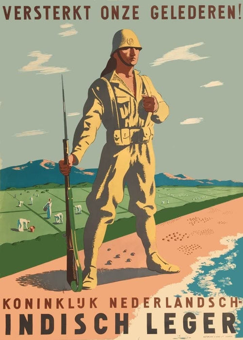Vintage Dutch Propaganda 'Strengthen Our Ranks in The Dutch Indian Army', Netherlands, 1939-45 Reproduction 200gsm A3 Vintage WW2 Propaganda Poster