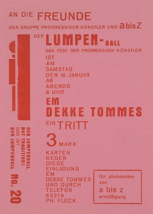 Franz Wilhelm Seiwert 'Der Lumpenball das Fest der progressiven Kunstler', Germany, 1932, Reproduction 200gsm A3 Vintage Bauhaus Constructivism Art Poster - World of Art Global Limited