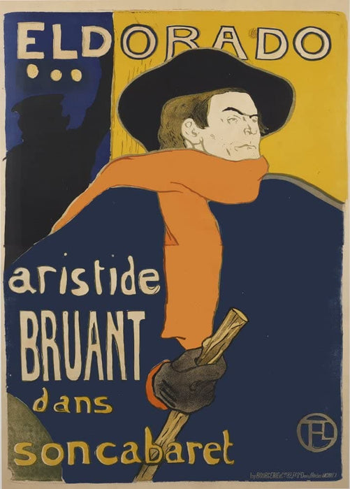 Henri de Toulouse-Lautrec 'Eldorado, Aristide Bruant in his Cabaret', France, 1892, Reproduction 200gsm A3 Vintage Classic Art Nouveau Poster