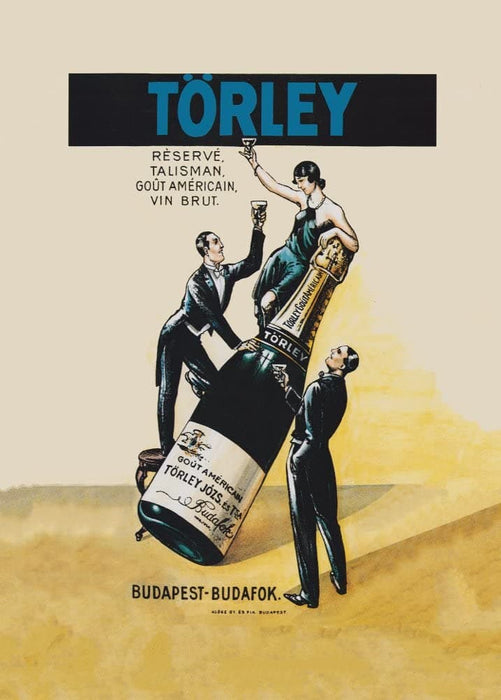 Vintage Beers, Wines and Spirits 'Torley Sparkling Wine', Budapest, Hungary, Reproduction 200gsm A3 Vintage Art Deco Poster
