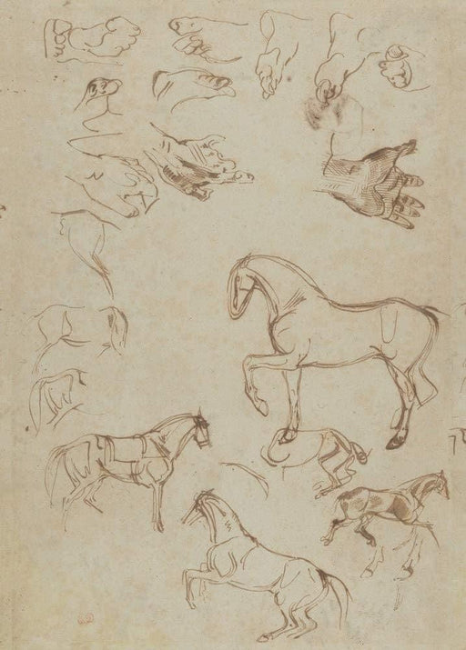 Eugene Delacroix 'Nineteen Studies of Horses, Hands, and Feet', France, 1820-63, Reproduction 200gsm A3 Classic Art Vintage Poster - World of Art Global Limited