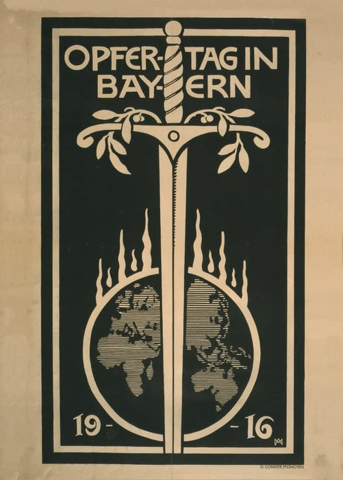 Vintage German WW1 Propaganda 'Sacrifice in Bayern', 1916, Germany, 1914-18, Reproduction 200gsm A3 Vintage German Propaganda Poster