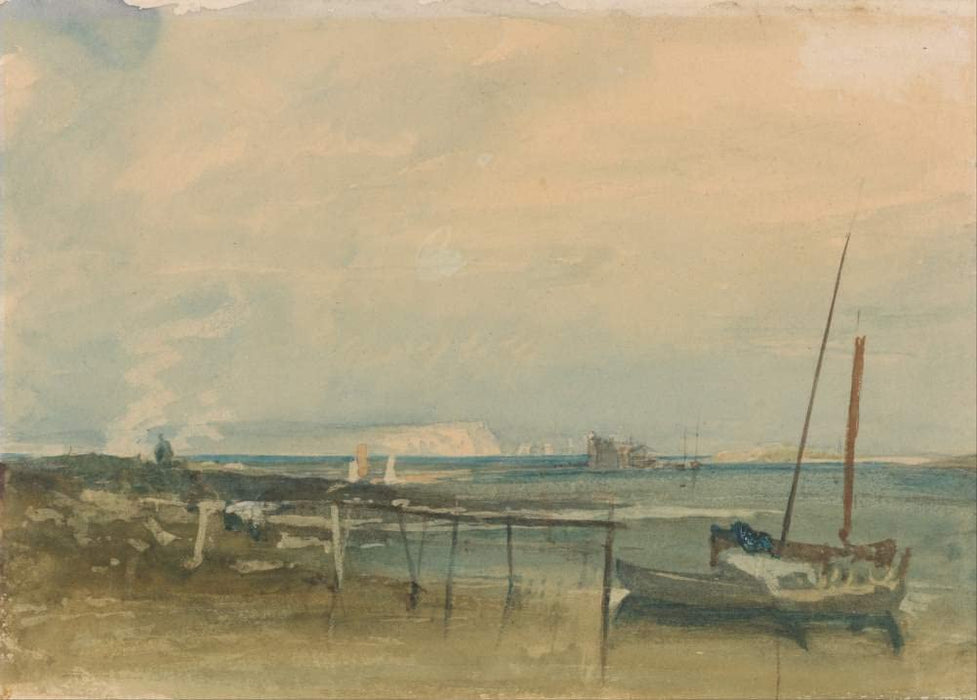 J.M.W Turner 'Coast Scene with White Cliffs and Boats on Shore', Reproduction Vintage 200gsm A3 Classic Art Poster