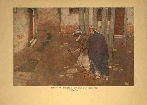 Edmund Dulac 'This Way and that she led him blindfolded', from 'Arabian Nights, One Thousand and One Nights', France, 1907, Reproduction 200gsm A3 Vintage Classic Art Poster - World of Art Global Limited