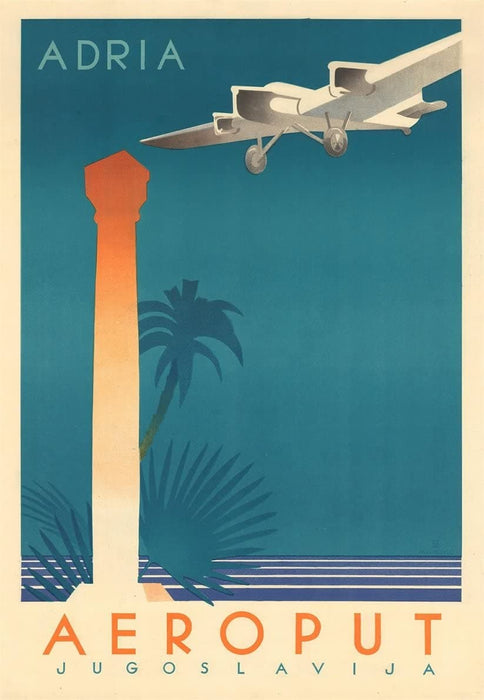 Vintage Travel Yugoslavia 'Adria with Aeroput', 1935, Reproduction 200gsm A3 Vintage Art Deco Travel Poster