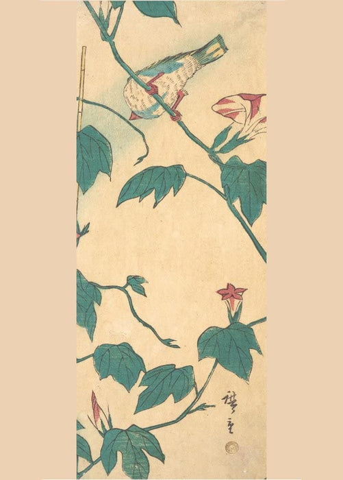 Hiroshige 'Morning Glories and Bird', Japan, 19th Century, Reproduction 200gsm A3 Vintage Classic Ukiyo-e Art Poster