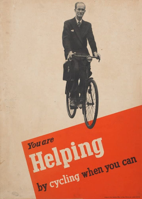 Vintage British WW11 Propaganda 'You are Helping by Cycling When You Can', England, 1939-45, Reproduction 200gsm A3 Vintage British Propaganda Poster