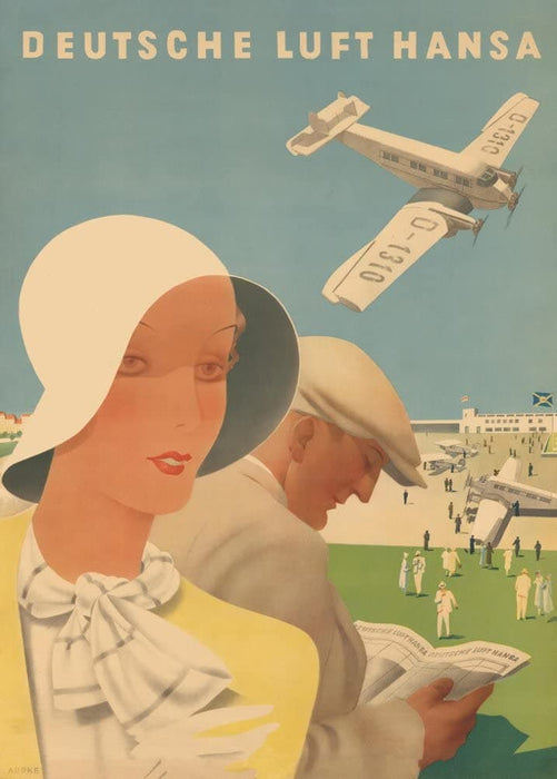 Vintage Travel Germany 'Deutsche Luft Hansa', 1930's, Reproduction 200gsm A3 Vintage Art Deco Poster
