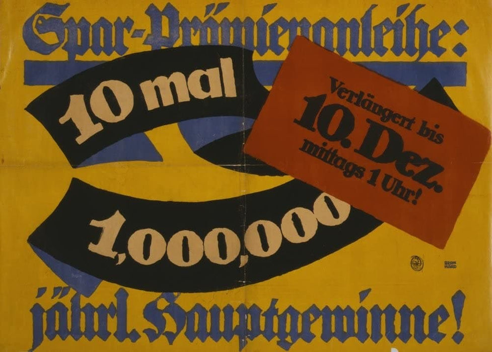 Vintage German WW1 Propaganda 'Savings Bonds Premiums. One Million Jackpots', Germany, 1914-18, Reproduction 200gsm A3 Vintage German Propaganda Poster