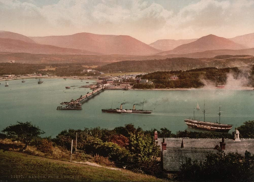 Vintage Travel Wales 'Bangor from Anglesey', Circa 1890-1910, Reproduction 200gsm A3 Vintage Photography Travel Poster