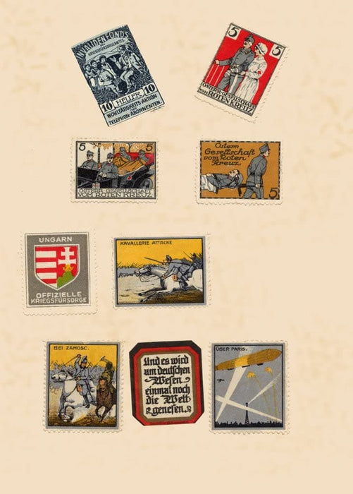 Vintage German WW1 Propaganda 'Stamps, Seals and Badges, Plate 2,' Germany, Austria, Hungary, 1914-18, Reproduction 200gsm A3 Vintage German Propaganda Poster