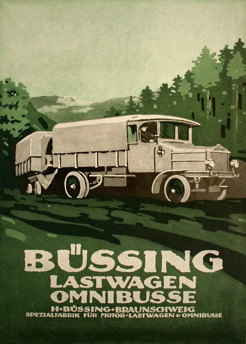 Vintage Automobile 'Bussing Automobile Manufactureres, Strasbourg', Germany, 1914-18, Reproduction 200gsm A3 Vintage German WW1 Automobile Poster