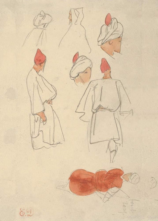 Eugene Delacroix 'Seven Studies of Arab Men's Costume', France, 1832, Reproduction 200gsm A3 Classic Art Vintage Poster - World of Art Global Limited