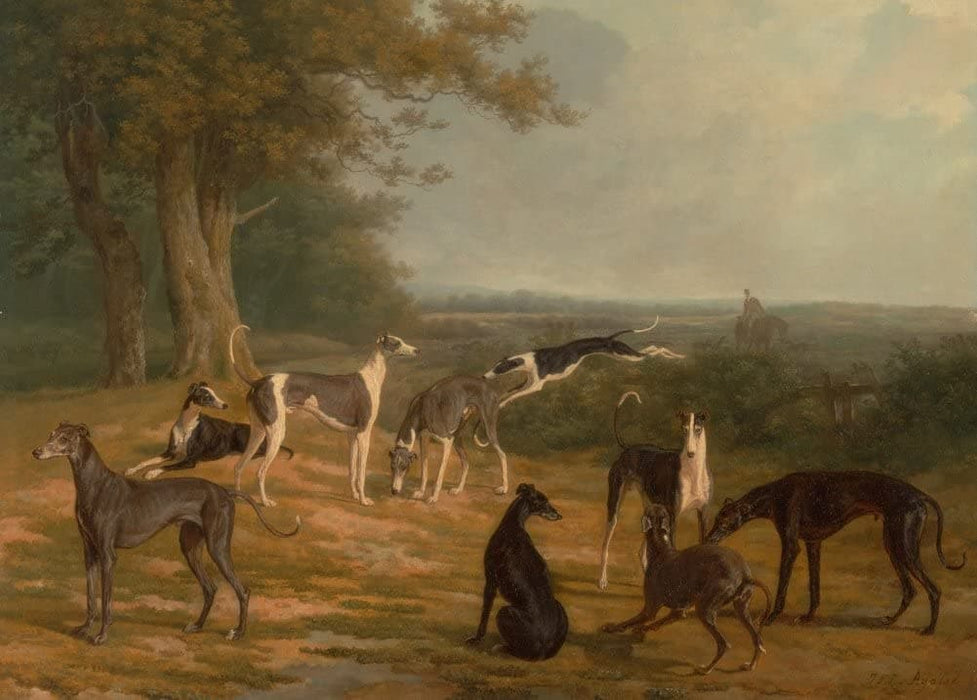 Jacques Laurent Agasse 'Nine Greyhounds in a Landscape, Detail', Switzerland, 1807, Reproduction 200gsm A3 Vintage Classic Art Poster
