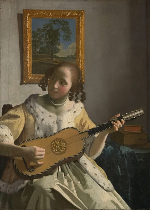 Johannes Vermeer 'Young Woman Playing a Guitar, Detail', Netherlands, 1670-72, Reproduction 200gsm Vintage A3 Classic Art Poster
