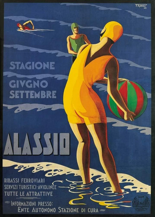 Vintage Travel Italy 'Alassio', 1929, Reproduction 200gsm A3 Vintage Art Deco Travel Poster