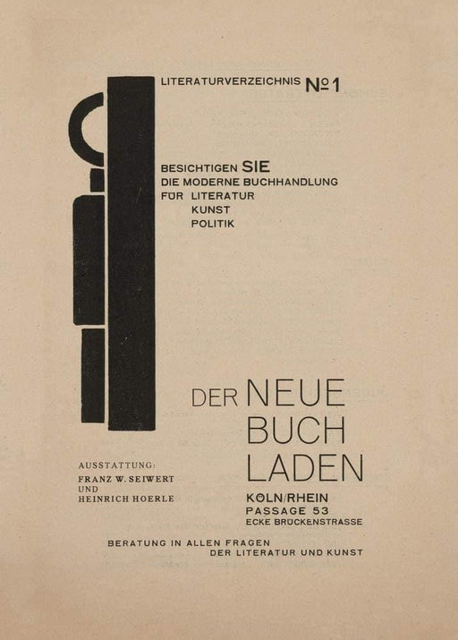 Franz Wilhelm Seiwert 'Der neue Buchladen, Literaturverzeichnis No 1', Germany, 1925, Reproduction 200gsm A3 Vintage Bauhaus Constructivism Art Poster - World of Art Global Limited