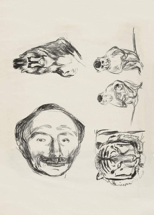 Edvard Munch 'Portrait of Goldstein, Gorilla, Family of Monkeys and Tiger's Head', Norway, 1908-09, Reproduction 200gsm A3 Vintage Classic Art Poster - World of Art Global Limited