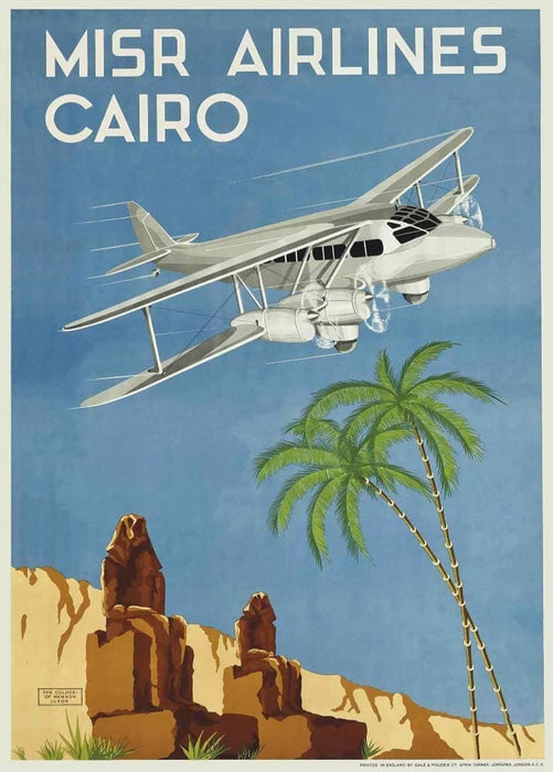 Vintage Travel Egypt 'Cairo with MISR Airlines', 1934, Reproduction 200gsm A3 Vintage Art Deco Travel Poster