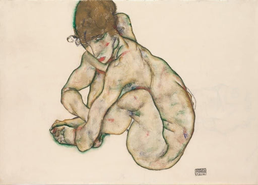 Egon Schiele 'Crouching Nude Girl', Austria, 1914, Reproduction 200gsm A3 Vintage Classic Art Poster - World of Art Global Limited