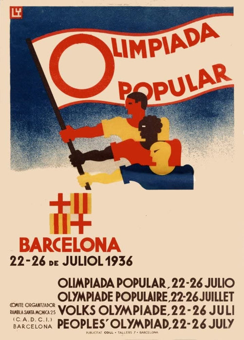 Vintage Olympics 'Barcelona, Spain, 1936, Cancelled Due to Civil War', Reproduction 200gsm A3 Vintage Sports Poster