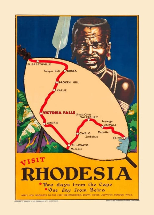 Vintage Travel Zimbabwe 'Rhodesia in Africa. Two Days from The Cape', 1930's, Reproduction 200gsm A3 Vintage Art Deco Travel Poster