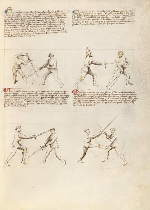 Vintage Martial Arts 'Position Chart 46', from 'Fior di Battaglia', Italy, 14th Century, Reproduction 200gsm A3 Swordfighting, Armed Combat and Self-Defence Poster