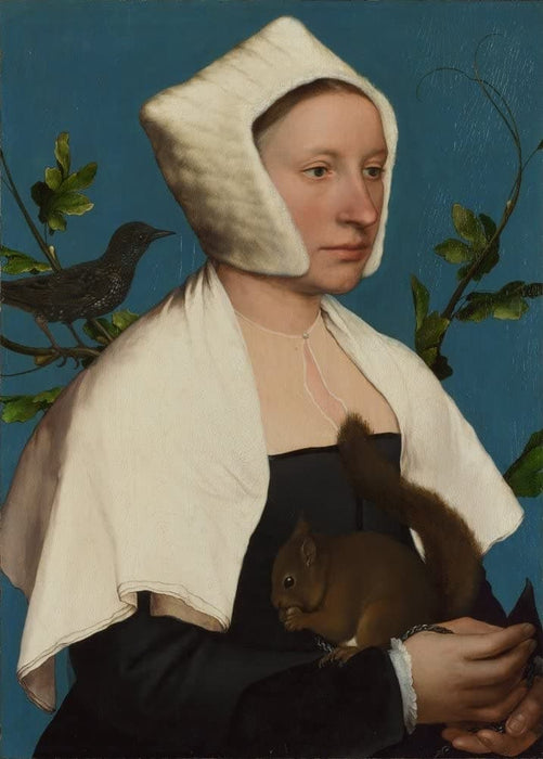 Hans Holbein The Younger 'A Lady with a Squirrel and a Starling', Germany, 1526-28, Renaissance, Reproduction 200gsm A3 Vintage Classic Art Poster