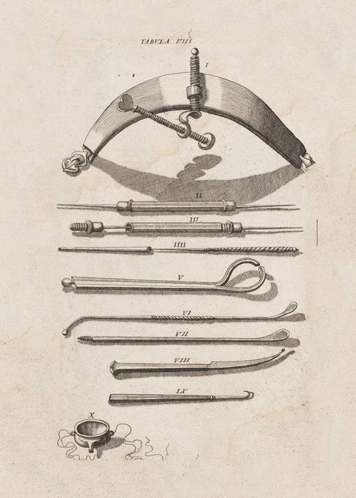 Vintage Dentistry 'Various Dentist Instruments, Selection II', from 'Cheiroplotheke', Germany, 1655, Johannes Scultetus, Reproduction 200gsm A3 Vintage Dentist Poster