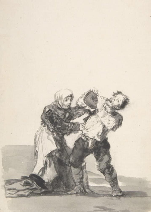 Goya 'You'll See Later. A Man Drinking, a Woman Trying to Stop him', Spain, 1816-20, Reproduction 200gsm A3 Vintage Classic Art Poster - World of Art Global Limited