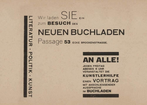 Franz Wilhelm Seiwert 'Wir Laden Sie ein zum Besuch des neuen Buchladen', Germany, 1924, Reproduction 200gsm A3 Vintage Bauhaus Constructivism Art Poster - World of Art Global Limited