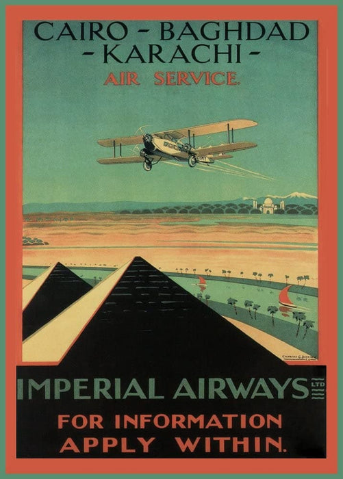 Vintage Travel Pakistan 'Imperial Airways to Pakistan, Egypt and Irag', Circa. 1920-30's, Reproduction 200gsm A3 Vintage Art Deco Travel Poster