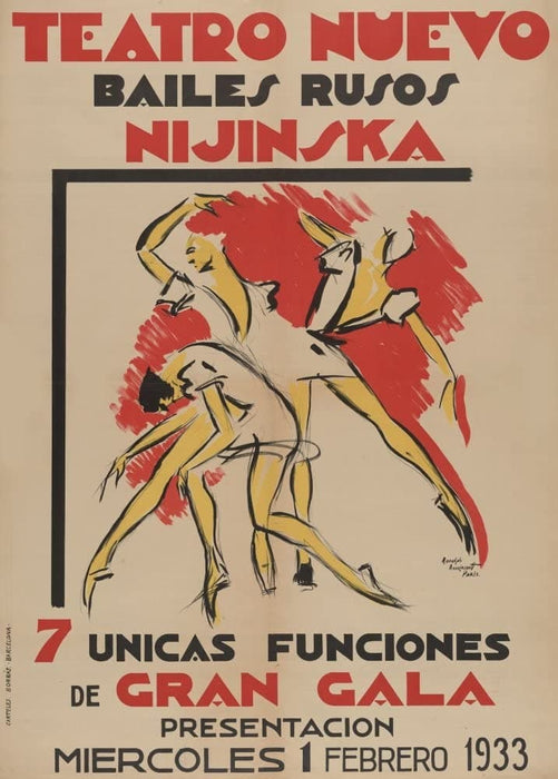 Vintage Ballet 'Bronislava Nijinska with The Russian Ballet', Theatre Nuevo, Barcelona, Spain, 1933, Reproduction 200gsm A3 Vintage Ballet Poster