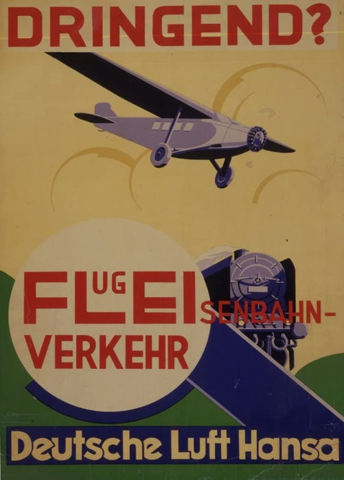 Vintage Travel Germany 'Deutsche Lufthanda if Urgent!', 1931, Reproduction 200gsm A3 Vintage Art Deco Travel Poster