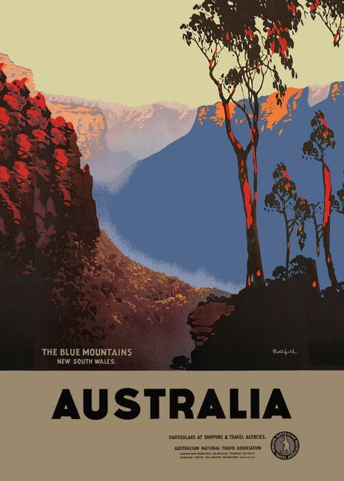 Vintage Travel Australia 'Blue Mountains in New South Wales', Australia, Circa. 1930's, Reproduction 200gsm A3 Vintage Art Deco Travel Poster