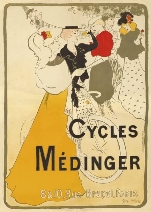 Vintage Cycling 'Medinger Cycles', France, 1897, Reproduction 200gsm A3 Vintage Art Nouveau Cycling Poster